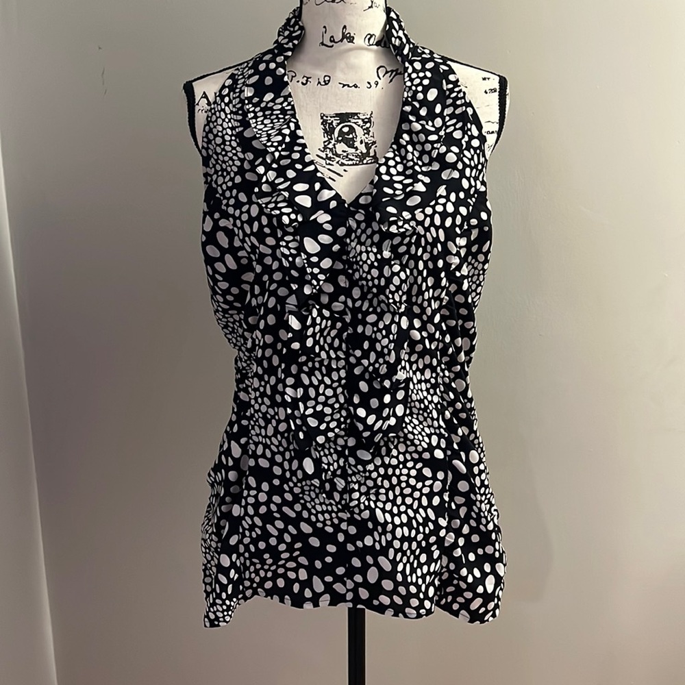 Express black and white ruffle blouse
